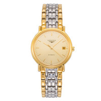 LONGINES 浪琴 瑰丽系列 L4.821.2.32.7 男士机械腕表 34mm 金色 间金色 精钢间金