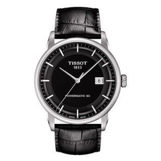 TISSOT 天梭 豪致系列 T086.407.16.051.00 男士机械手表 41mm 黑色 精钢 黑色皮质