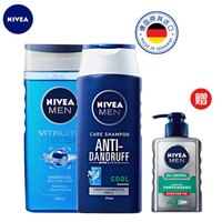 NIVEA 妮维雅 男士护理套装 3瓶(进口去屑洗发水 250ml*1瓶+进口沐浴露 250ml*1瓶 赠 祛痘洗面奶 150g*1瓶)