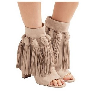 CHLOÉ Tasseled suede 女士鱼嘴流苏高跟鞋