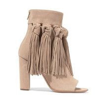 蔻依 ChloéCHLOÉ Tasseled suede 女士鱼嘴流苏高跟鞋