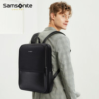 新秀丽（Samsonite）双肩包简约商务电脑包时尚牛皮革男背包BN9*09007 黑色