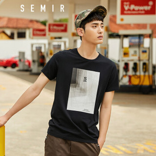 Semir 森马 19048001243 男士印花短袖T恤 黑色 L