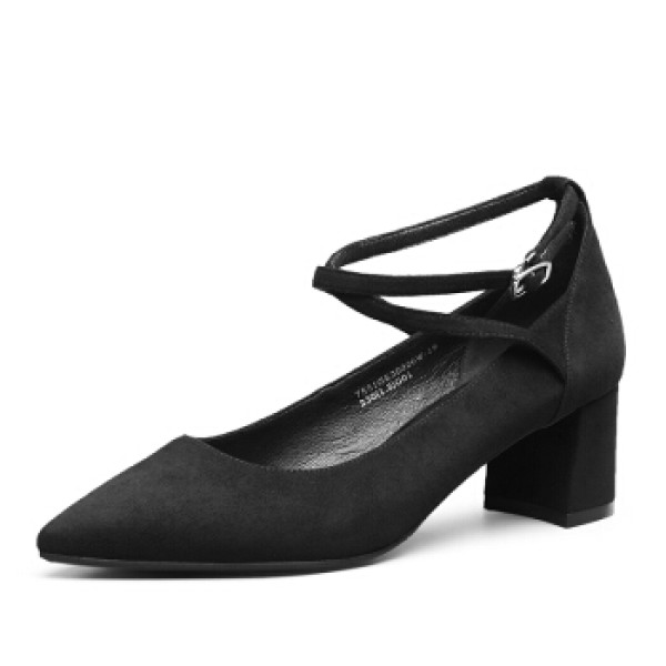 yearcon 意尔康 7551ge30026w 女士绒面粗跟单鞋 黑色 38