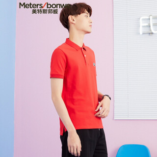 Meters bonwe 美特斯邦威 661399 男士撞色字母领Polo衫 中国红 165/88