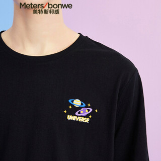 Meters bonwe 美特斯邦威 661391 男士胸前星球图案短袖T恤 影黑 175/96