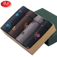 浪莎男士内裤男平角裤中腰男式纯色棉质四角裤u凸短裤头4条混色装 印花款 170/L