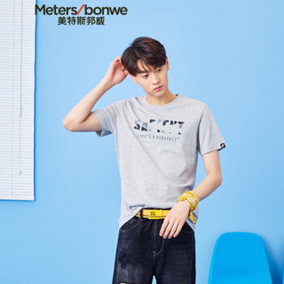 Meters bonwe 美特斯邦威 661237 男士字母短袖T恤 中花灰 185/104