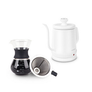 北欧欧慕（nathome）咖啡机家用手冲咖啡壶 滴滤咖啡壶套装 NSH1808+NDL01 白色