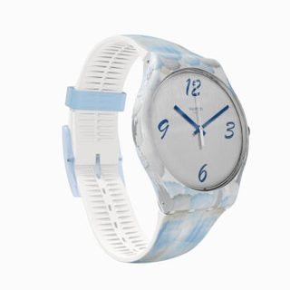 swatch 斯沃琪 情迷地中海系列 SUOW149 中性石英手表 41mm 银色 蓝色 硅胶