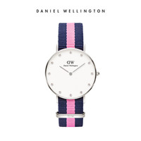 DanielWellington 丹尼尔惠灵顿 DW00100081 女士超薄石英表 蓝粉 34mm银色边 尼龙带