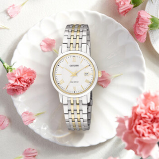 CITIZEN 西铁城 EW1584-59A 光动能情侣表-女表 白盘情侣间金 不锈钢镀金表带