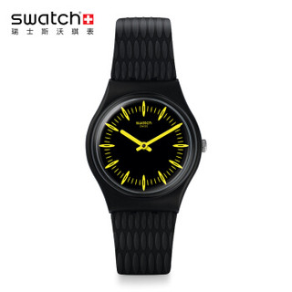 swatch 斯沃琪 ORIGINALS 原创系列 GB304 黑黄迷梦 男士石英腕表 34mm 黑色 黑色 硅胶