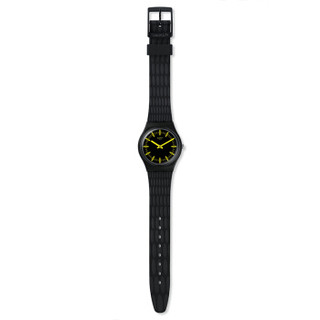 swatch 斯沃琪 ORIGINALS 原创系列 GB304 黑黄迷梦 男士石英腕表 34mm 黑色 黑色 硅胶