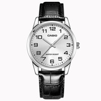 CASIO 卡西欧 MTP-V001L-7BUDF 男士石英手表 38mm 银色 黑色 牛皮