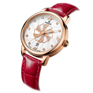 商品ebohr 依波 都市经典系列 50430147 女士间玫金色机械表 红色皮带