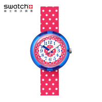 swatch 斯沃琪 ZFPNP012 儿童石英表 活力时光粉色波点