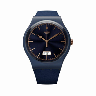 swatch 斯沃琪 狂欢夜系列蓝色硬币 情侣款石英腕表 SUON400