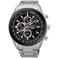 SEIKO 精工 Chronograph系列 SSB201J1 男士三眼计时石英表 黑盘防水