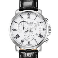 CASIO 卡西欧 BESIDE系列 BEM-506BL-7A 石英男表 真皮皮带 夜光 防水