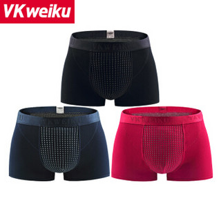 VKWEIKU C073 男士平角裤 (3条装、4XL、黑色+酒红色+灰蓝色)
