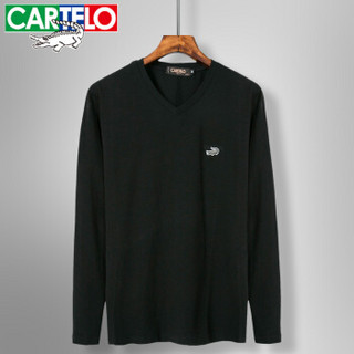 CARTELO 16057KE9502 男士纯色V领长袖T恤 黑色 3XL