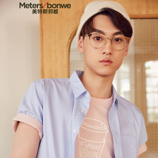 Meters bonwe 美特斯邦威 661225 男士牛津纺短袖衬衫 蓝色 170/92