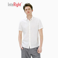 InteRight 男士45雨露麻棉净色短袖衬衫 (42码、白色)