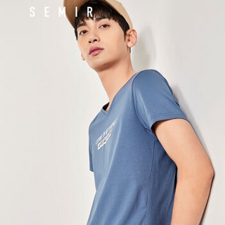 Semir 森马 12037001224 男士V领短袖T恤 灰蓝 L