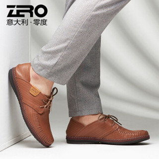 ZERO 9945 男士系带休闲皮鞋 浅棕 44