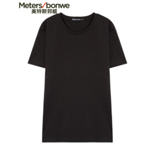 Meters bonwe 美特斯邦威 226250 男士净色圆领T恤 正黑 175/96