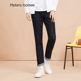 Meters bonwe 美特斯邦威 602064 男士简洁条纹修身牛仔长裤 原色 170/78