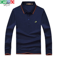 CARTELO 16001KE0902 男士翻领条纹拼接长袖POLO衫 宝蓝色 3XL