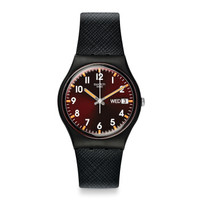 swatch 斯沃琪 原创系列 GB753 中性石英手表 34mm 红色 塑料 黑色 硅胶