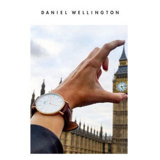 DanielWellington 丹尼尔惠灵顿 0409DW 原装表带20mm皮质银色针扣男款 （适用于40mm表盘系列）