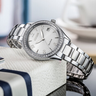 CITIZEN 西铁城 光动能腕表系列 EO1180-82A 女士光动能手表 34mm 银盘 银色不锈钢表带 圆形