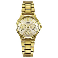 CASIO 卡西欧 指针系列 LTP-V300G-9AUDF 女士石英手表 33.2mm 黄盘 镀金不锈钢表带 圆形