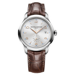 BAUME & MERCIER 名士 克里顿系列 M0A10054 男士机械手表 41mm 银色 棕色 鳄鱼皮