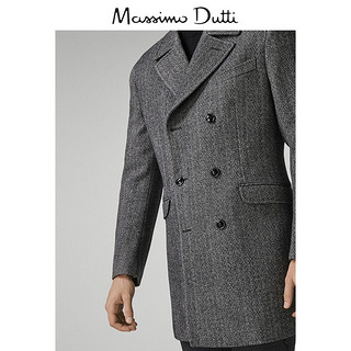 Massimo Dutti 02407292802-23 男士人字斜纹双排扣纯羊毛大衣 50  