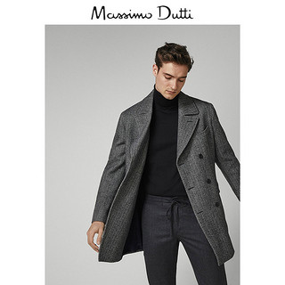 Massimo Dutti 02407292802-23 男士人字斜纹双排扣纯羊毛大衣 52  