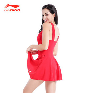 LI-NING 李宁 LSLN186 女连体裙式游泳衣 诱惑红色 XL