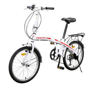 飞鸽自行车 7级可视变速折叠车 20寸男女式学生款 休闲单车 白红色