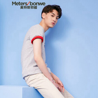 Meters bonwe 美特斯邦威 661264 男士时尚立体胶印短袖T恤 中花灰 175/96