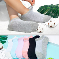 浪莎船袜女纯棉袜子夏季甜美薄款清新隐形吸汗可爱短袜6双 纯色款 均码