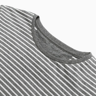 InteRight 男士纯棉条纹海魂衫短袖 (XL、灰白条)