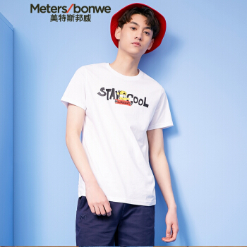 Meters bonwe 美特斯邦威 661239 男士卡通变形字母短袖T恤 亮白 170/92