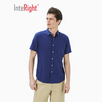 InteRight 男士45雨露麻棉净色短袖衬衫 (40码、深蓝色)