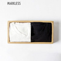 Markless TXA5630M1 男士纯色修身圆领短袖T恤两件装 黑色+白色 XXL