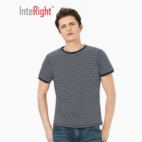 InteRight 男士纯棉条纹海魂衫短袖 (XXL、蓝白条)