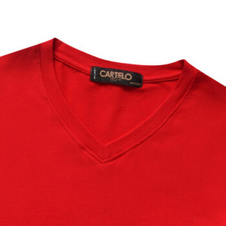 CARTELO 16057KE9502 男士纯色V领长袖T恤 大红 XL